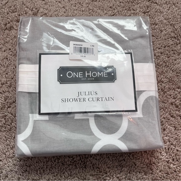 One Home Julius gray and white new trellis print shower curtain - Picture 2 of 3